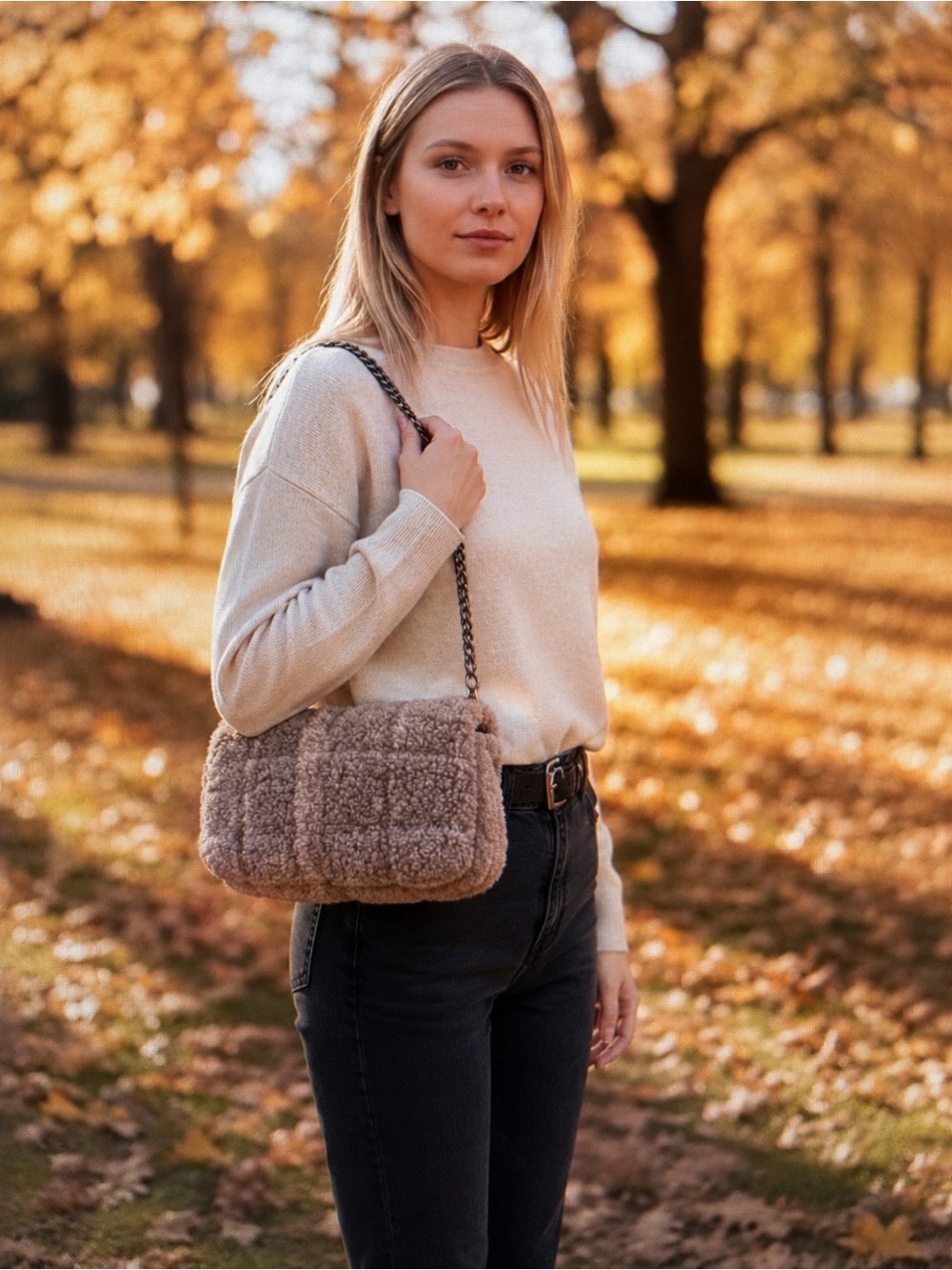 Zara Brown Plaid Faux Sherpa Shoulder